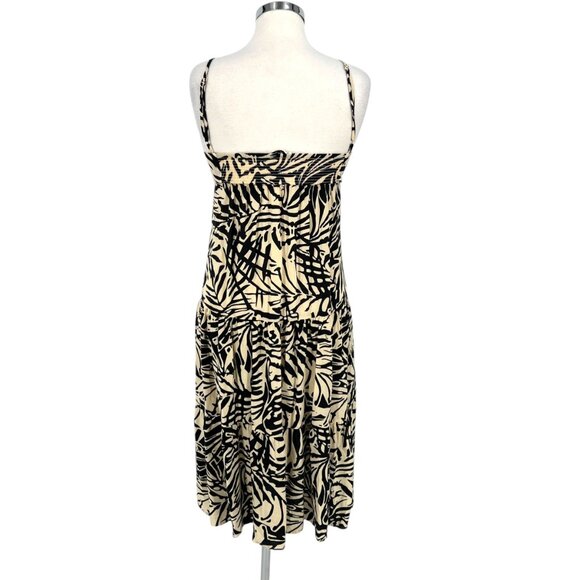 Patrons Of Peace Tropical Leaf Print V-Neck Sundress Ivory Black Size XS - Picture 8 of 12